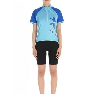 Bellwether Cycling Jersey Women’s XL Blue White Half Zip Floral Butterfly